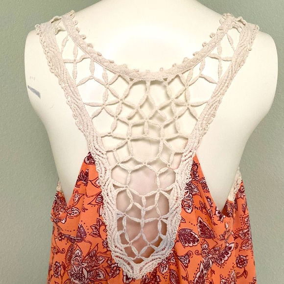 Vanity Salmon Pink and Burgundy Netted and Print Tank Top Size L - Picture 4 of 6